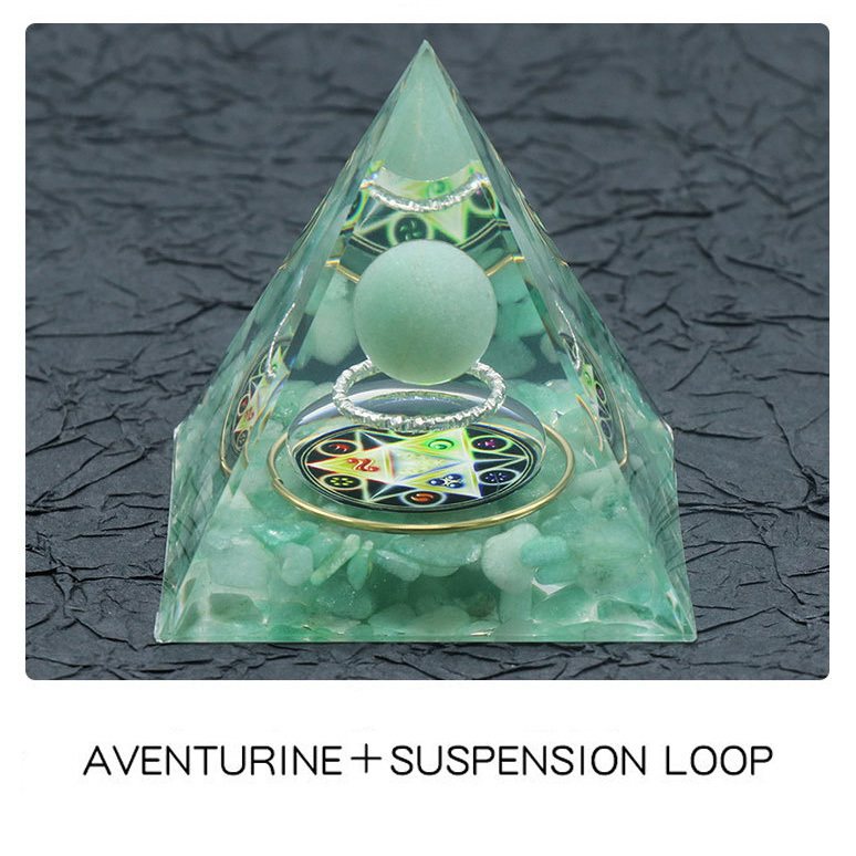 Gemstone Sphere Raw Stone Resin Base Gold 60MM Pyramid Ornament for Home Decor
