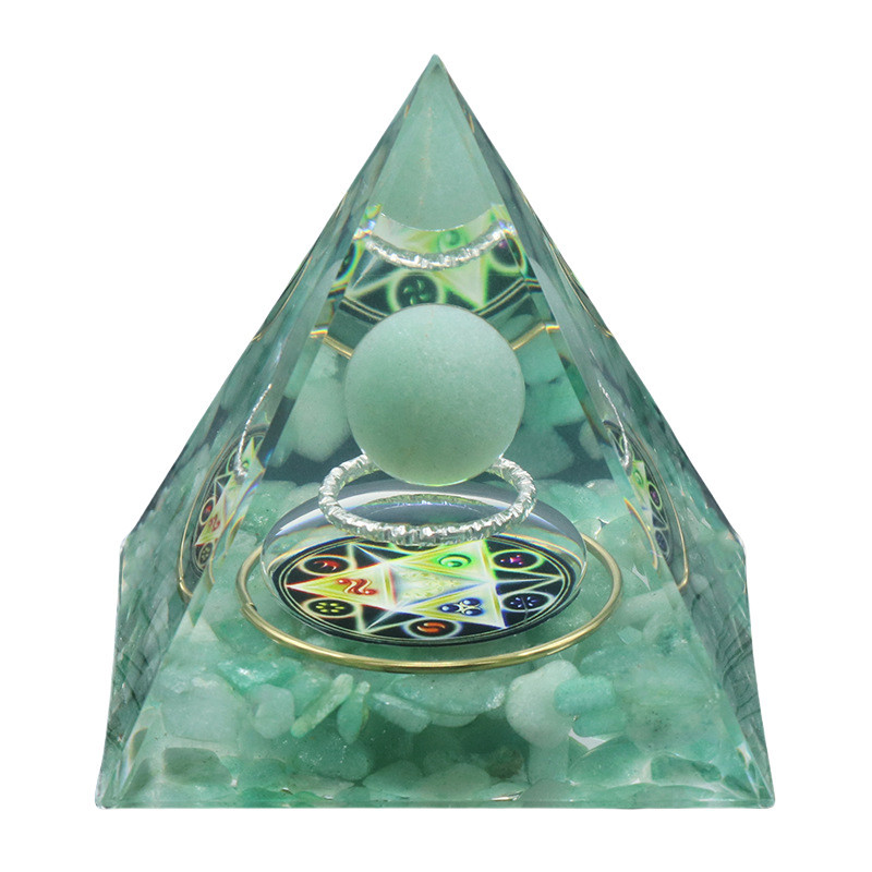 Gemstone Sphere Raw Stone Resin Base Gold 60MM Pyramid Ornament for Home Decor