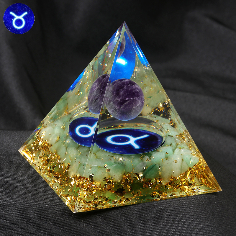 12 Constellation  Amethyst Balls  Chip Stone Base Gold 60MM Pyramid Ornament for Home Decor