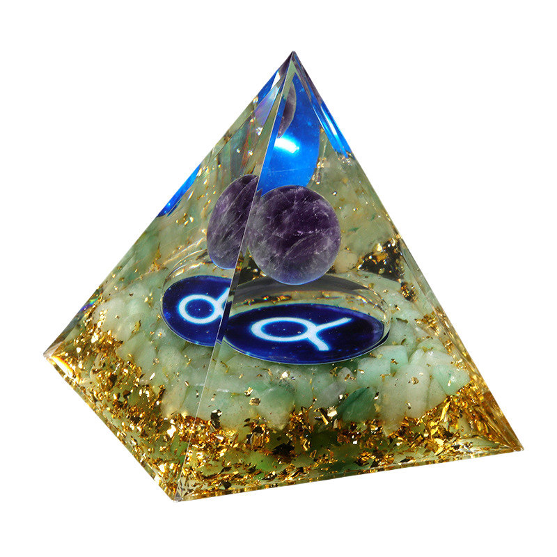 12 Constellation  Amethyst Balls  Chip Stone Base Gold 60MM Pyramid Ornament for Home Decor