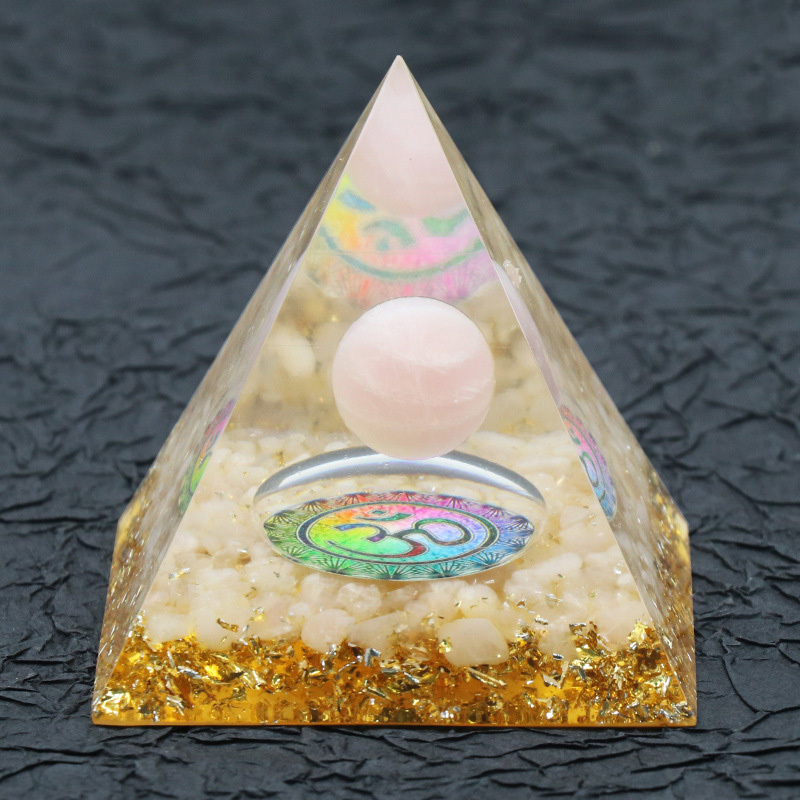 Gemstone Sphere Raw Black Obsidian Base Gold 60MM Pyramid Ornament for Home Decor