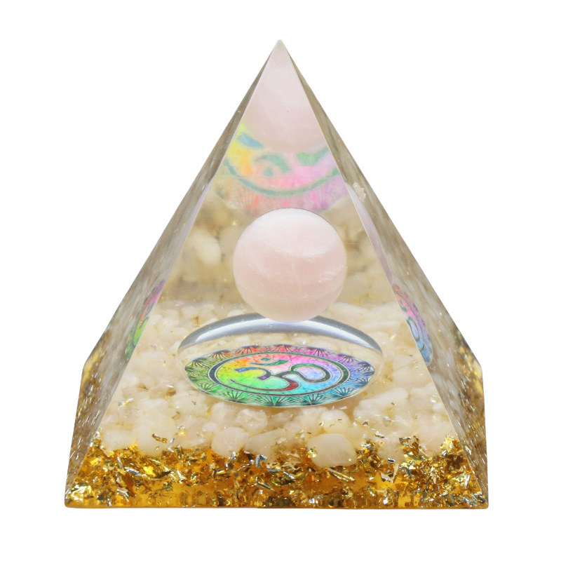 Gemstone Sphere Raw Black Obsidian Base Gold 60MM Pyramid Ornament for Home Decor