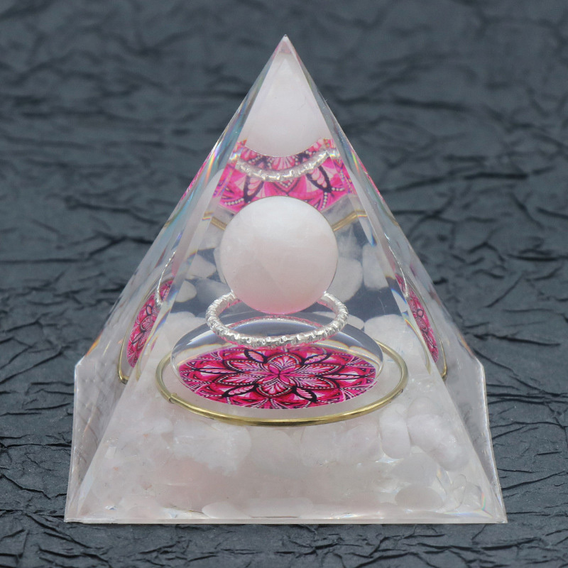 Gemstone Sphere Raw Stone Resin Base Gold 60MM Pyramid Ornament for Home Decor