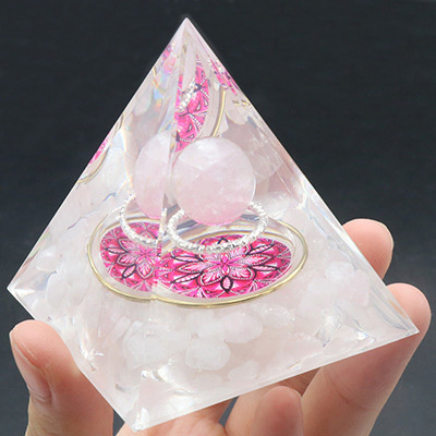 Gemstone Sphere Raw Stone Resin Base Gold 60MM Pyramid Ornament for Home Decor