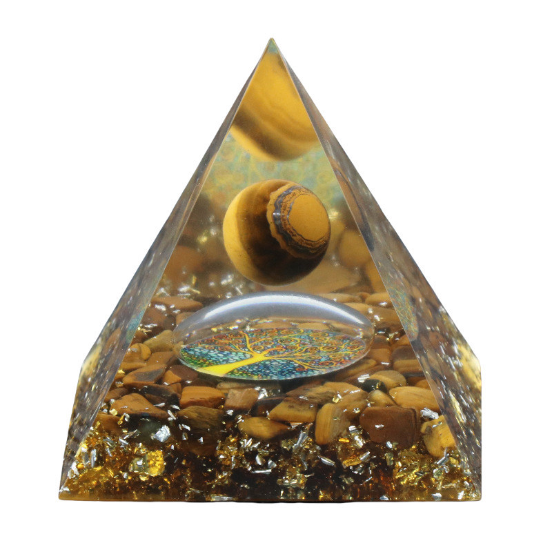Gemstone Sphere Raw Black Obsidian Base Gold 60MM Pyramid Ornament for Home Decor