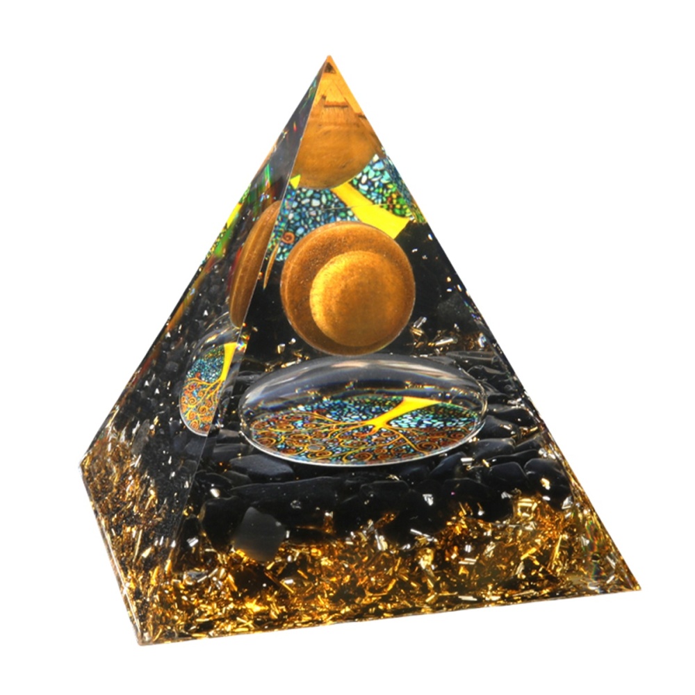 Amewthyst Sphere Raw Black Obsidian Base Gold 50MM & 60MM Pyramid Ornament for Home Decor