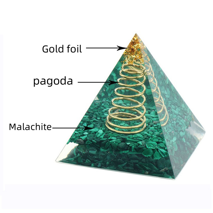 Malachite Raw Base Gold 60MM Pyramid Ornament for Home Decor