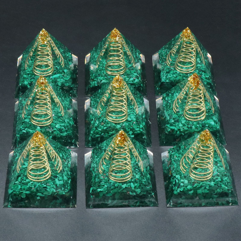 Malachite Raw Base Gold 60MM Pyramid Ornament for Home Decor