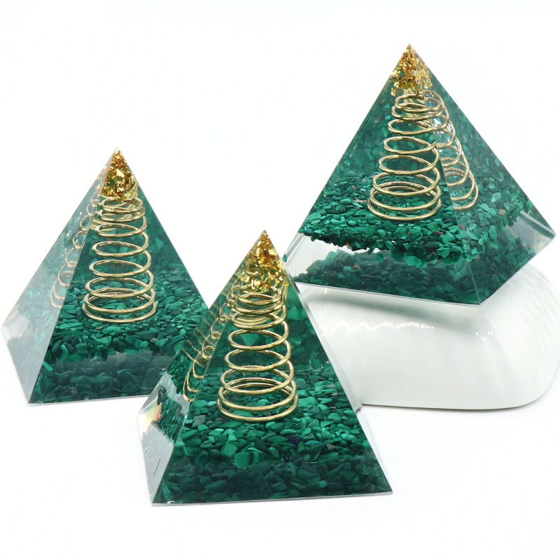 Malachite Raw Base Gold 60MM Pyramid Ornament for Home Decor