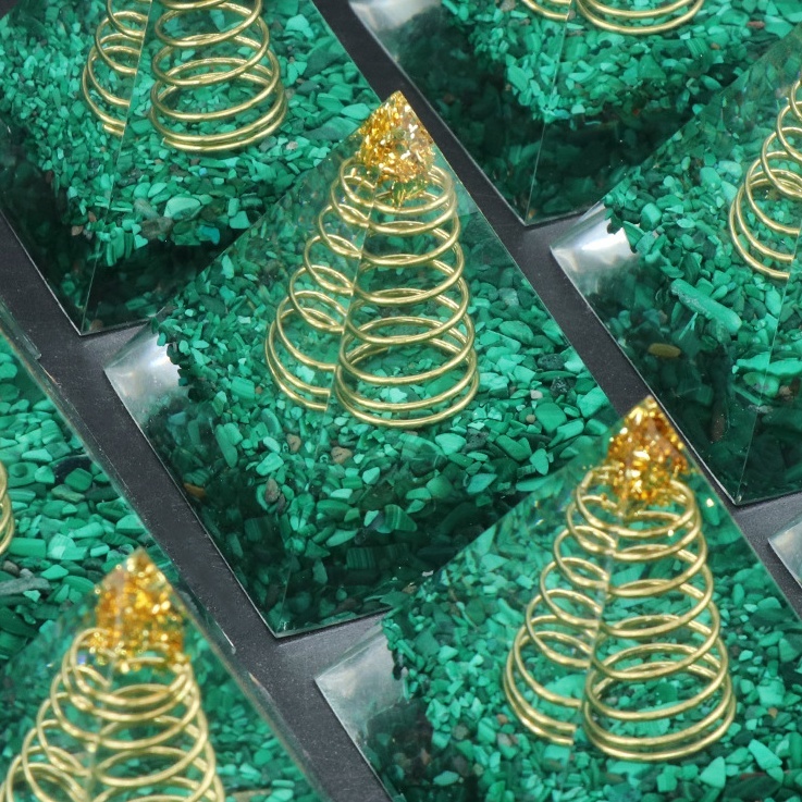 Malachite Raw Base Gold 60MM Pyramid Ornament for Home Decor