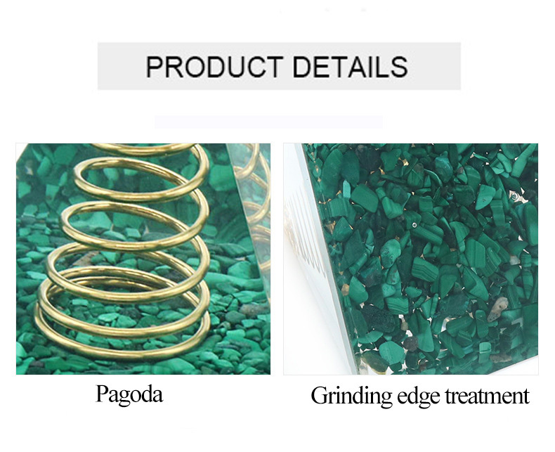 Malachite Raw Base Gold 60MM Pyramid Ornament for Home Decor