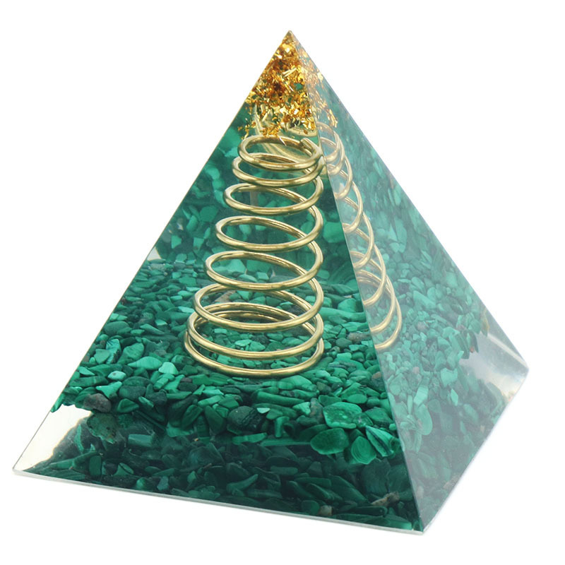 Malachite Raw Base Gold 60MM Pyramid Ornament for Home Decor