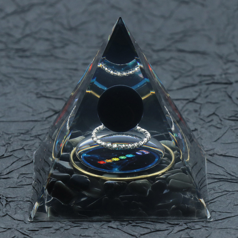 Gemstone Sphere Raw Stone Resin Base Gold 60MM Pyramid Ornament for Home Decor