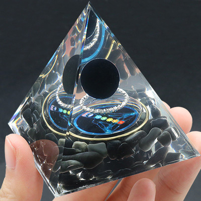Gemstone Sphere Raw Stone Resin Base Gold 60MM Pyramid Ornament for Home Decor