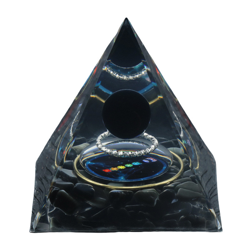 Gemstone Sphere Raw Stone Resin Base Gold 60MM Pyramid Ornament for Home Decor
