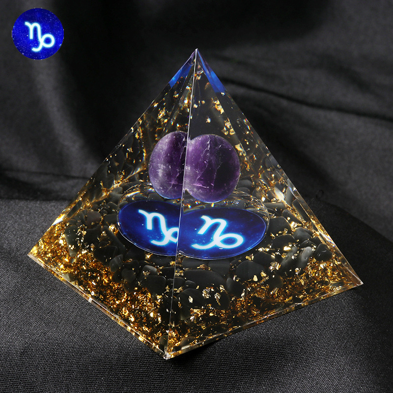 12 Constellation  Amethyst Balls  Chip Stone Base Gold 60MM Pyramid Ornament for Home Decor