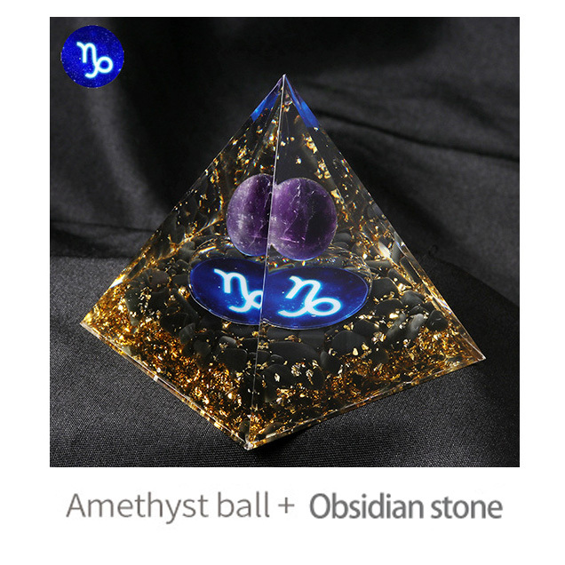 12 Constellation  Amethyst Balls  Chip Stone Base Gold 60MM Pyramid Ornament for Home Decor