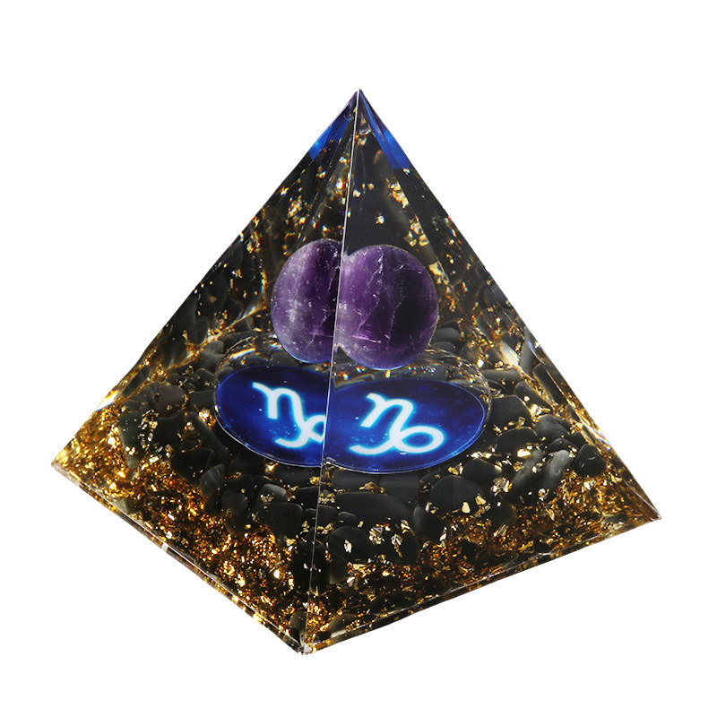 12 Constellation  Amethyst Balls  Chip Stone Base Gold 60MM Pyramid Ornament for Home Decor