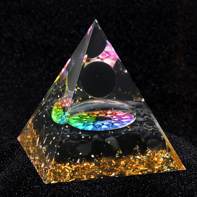Sphere Raw Black Obsidian Base Gold 60MM Pyramid Ornament for Home Decor
