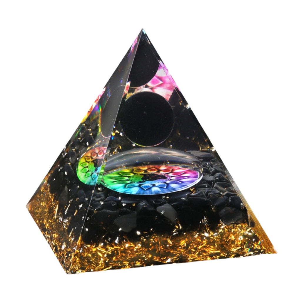 Sphere Raw Black Obsidian Base Gold 60MM Pyramid Ornament for Home Decor