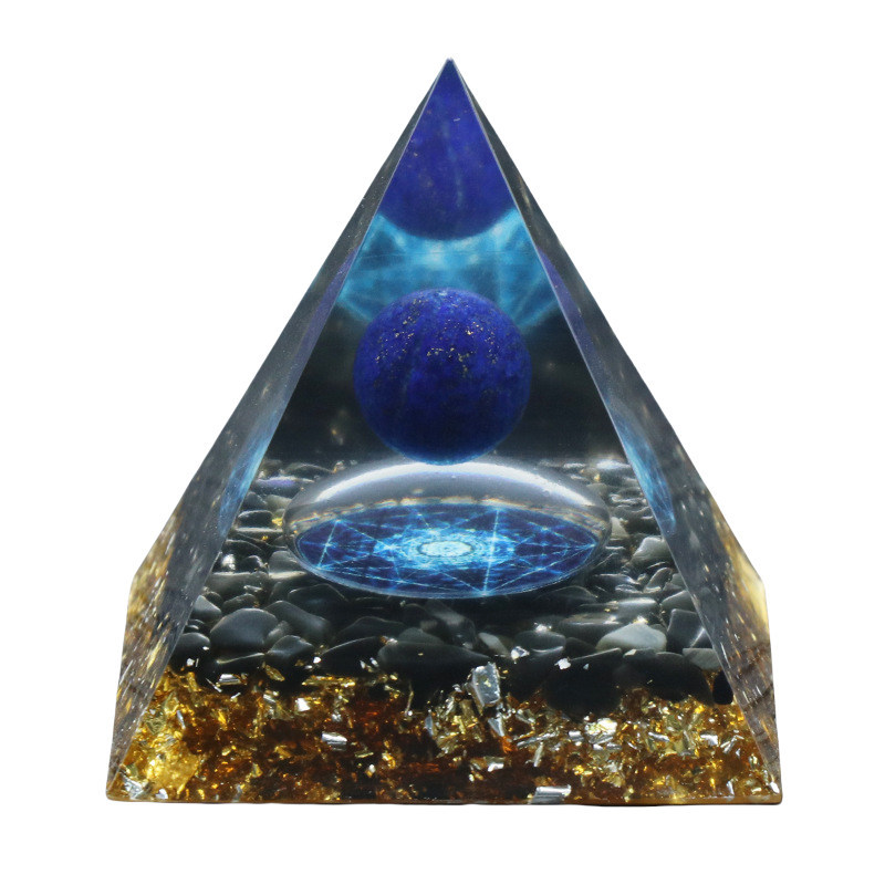 Gemstone Sphere Raw Black Obsidian Base Gold 60MM Pyramid Ornament for Home Decor