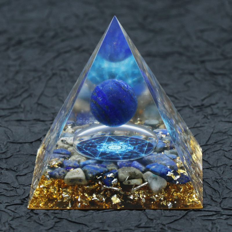Gemstone Sphere Raw Black Obsidian Base Gold 60MM Pyramid Ornament for Home Decor