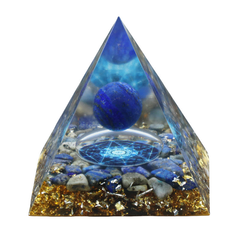 Gemstone Sphere Raw Black Obsidian Base Gold 60MM Pyramid Ornament for Home Decor
