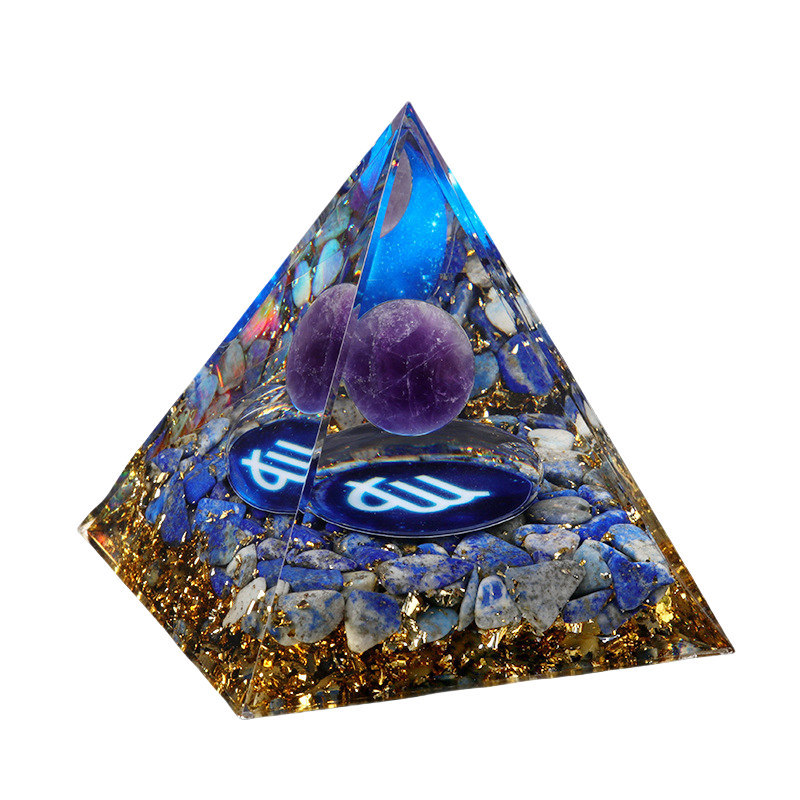 12 Constellation  Amethyst Balls  Chip Stone Base Gold 60MM Pyramid Ornament for Home Decor