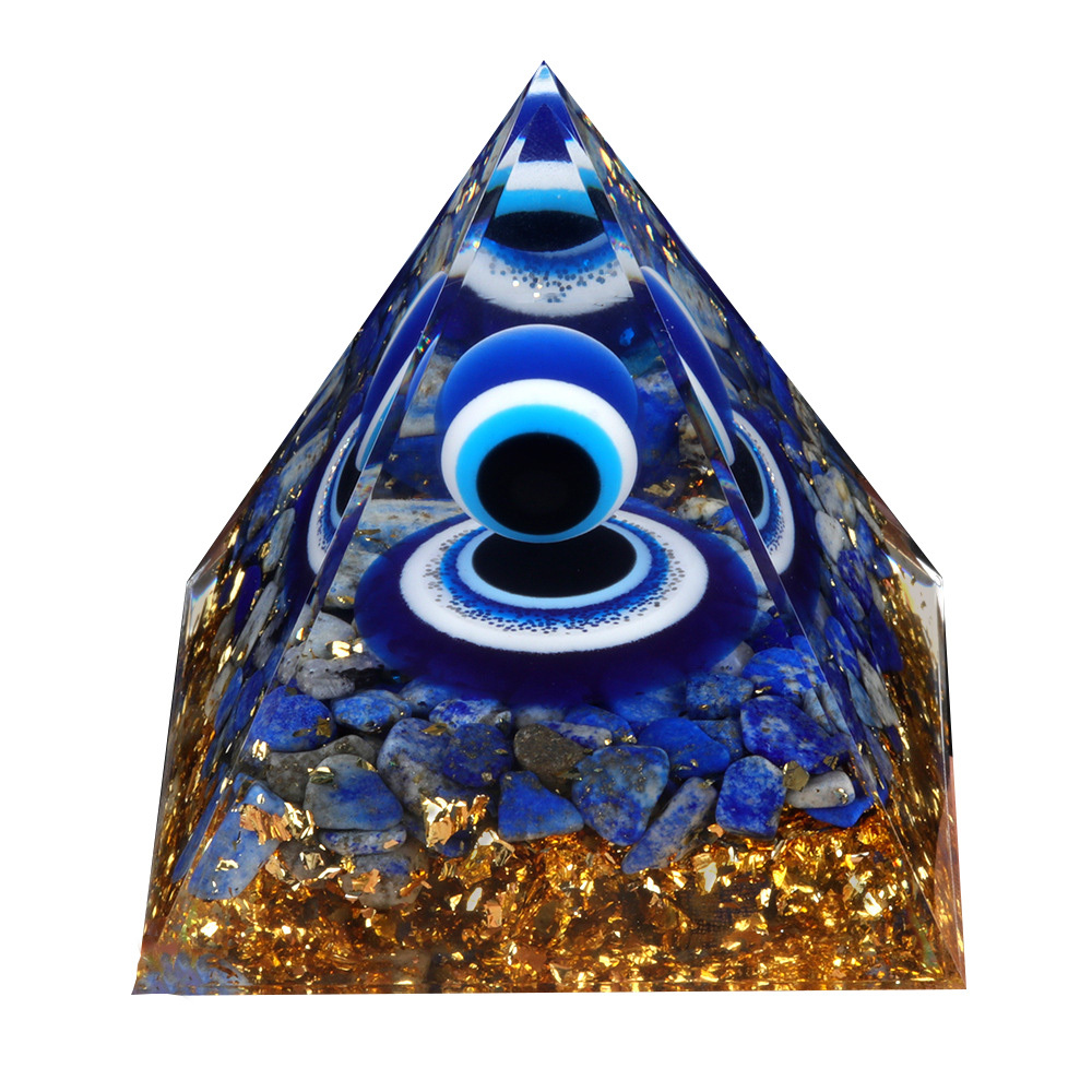 Blue Evil Eye Lapis Lazuli Base Gold 60MM Pyramid Ornament for Home Decor