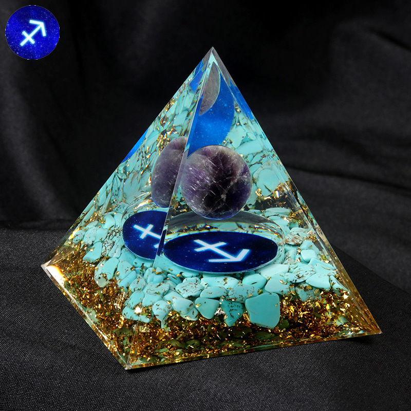 12 Constellation  Amethyst Balls  Chip Stone Base Gold 60MM Pyramid Ornament for Home Decor