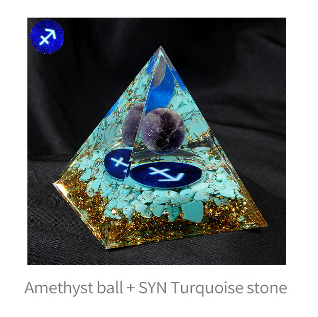 12 Constellation  Amethyst Balls  Chip Stone Base Gold 60MM Pyramid Ornament for Home Decor