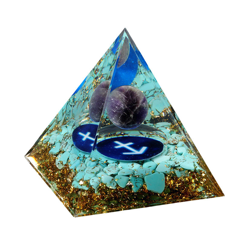 12 Constellation  Amethyst Balls  Chip Stone Base Gold 60MM Pyramid Ornament for Home Decor