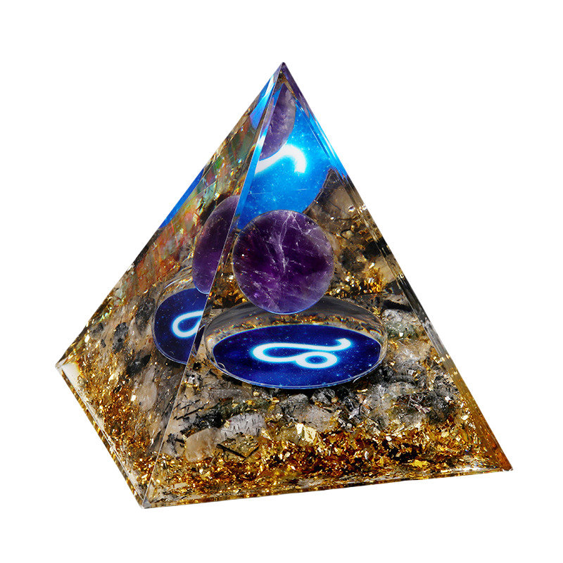 12 Constellation  Amethyst Balls  Chip Stone Base Gold 60MM Pyramid Ornament for Home Decor