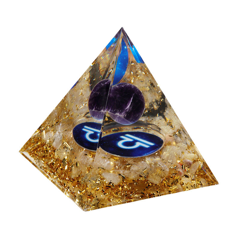 12 Constellation  Amethyst Balls  Chip Stone Base Gold 60MM Pyramid Ornament for Home Decor