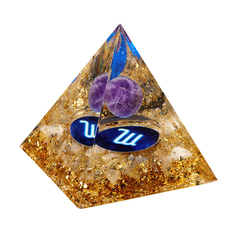 12 Constellation  Amethyst Balls  Chip Stone Base Gold 60MM Pyramid Ornament for Home Decor