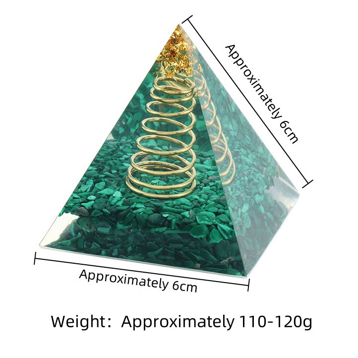 Malachite Raw Base Gold 60MM Pyramid Ornament for Home Decor