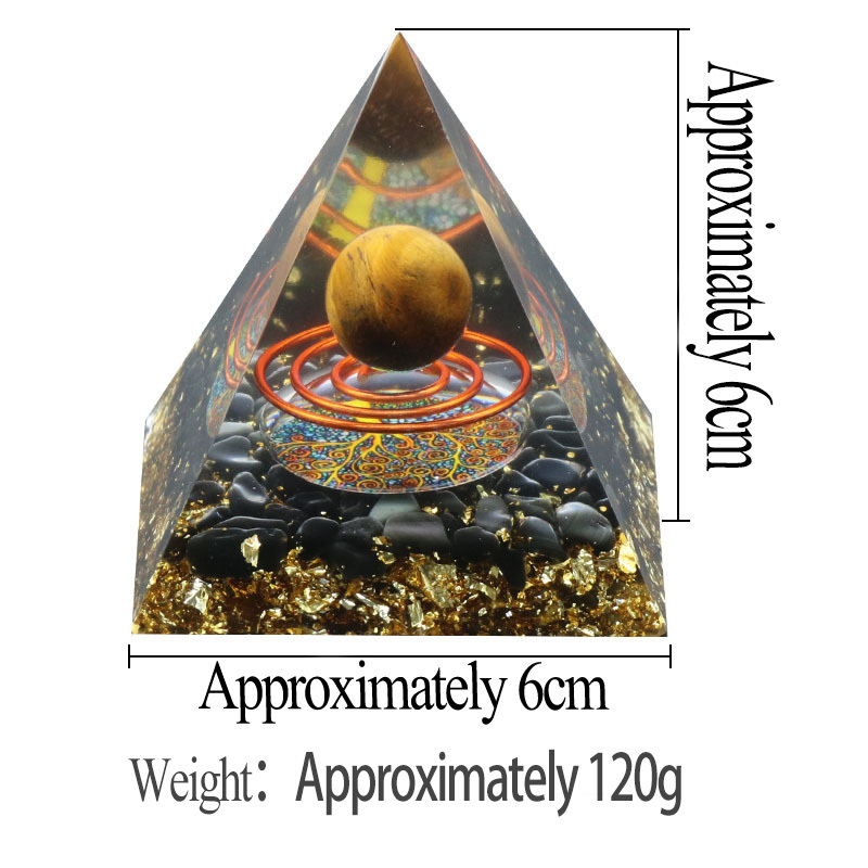 Gemstone Sphere Raw Black Obsidian Base Gold 60MM Pyramid Ornament for Home Decor