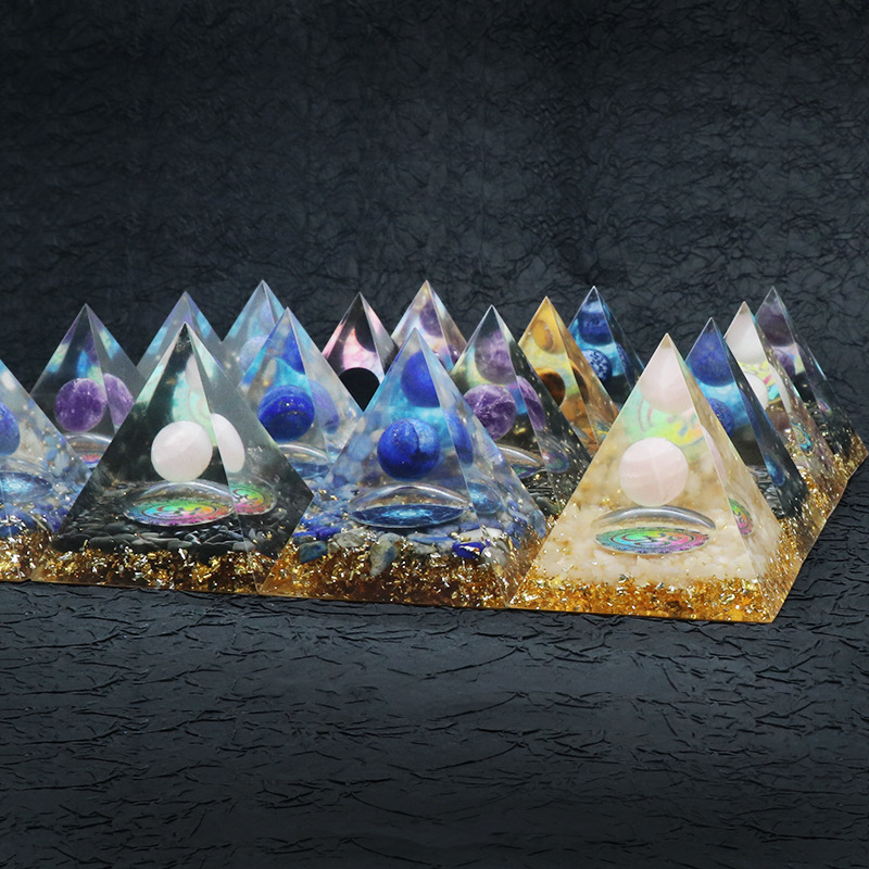 Gemstone Sphere Raw Black Obsidian Base Gold 60MM Pyramid Ornament for Home Decor