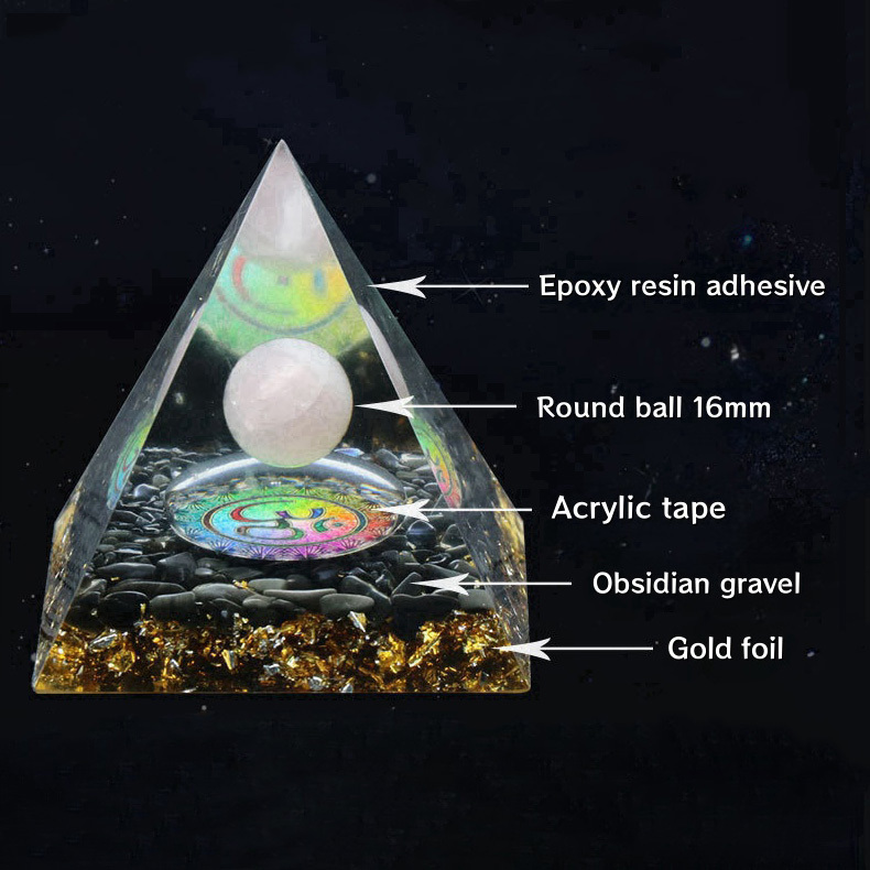 Gemstone Sphere Raw Black Obsidian Base Gold 60MM Pyramid Ornament for Home Decor