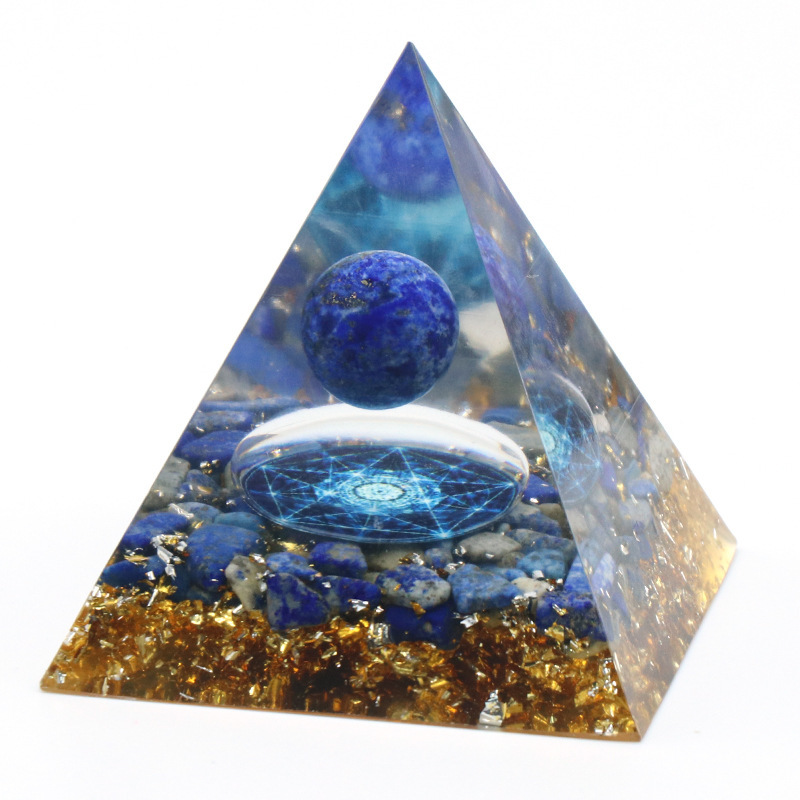 Gemstone Sphere Raw Black Obsidian Base Gold 60MM Pyramid Ornament for Home Decor