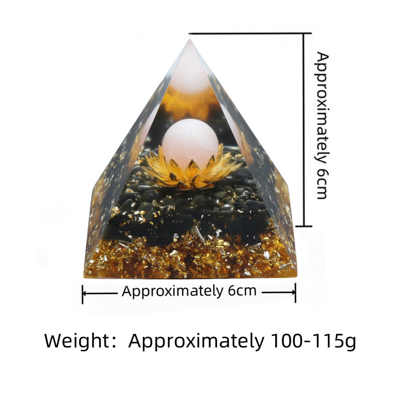 Gemstone Sphere Raw Black Obsidian Base Gold 60MM Pyramid Ornament for Home Decor