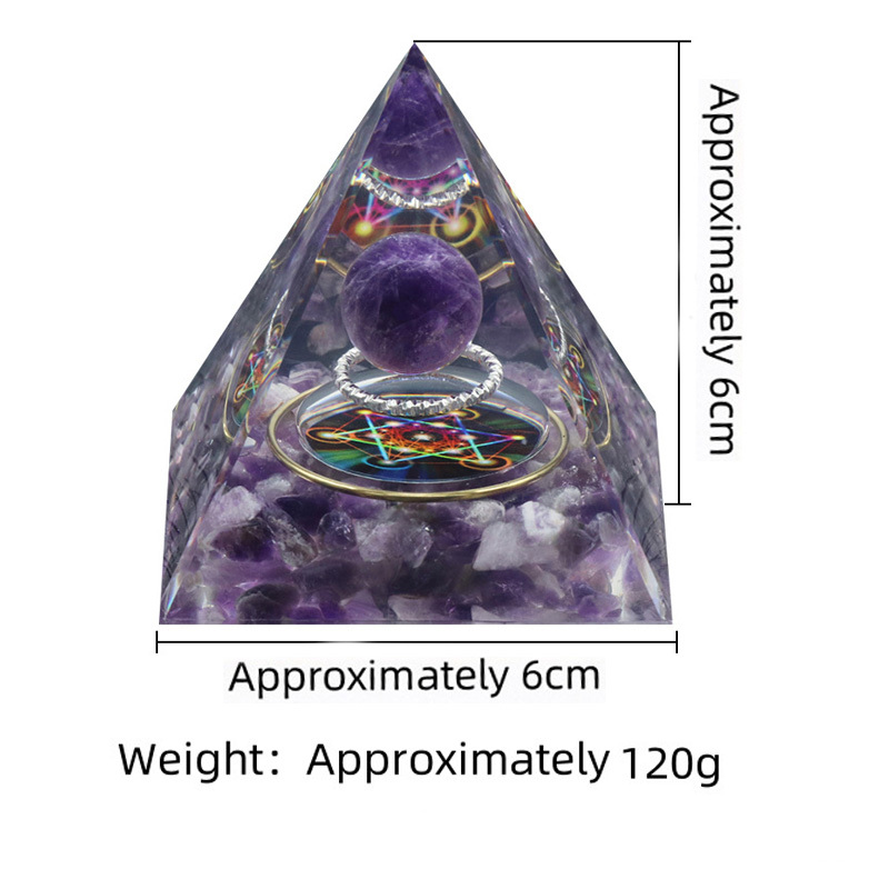 Gemstone Sphere Raw Stone Resin Base Gold 60MM Pyramid Ornament for Home Decor