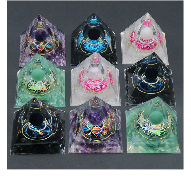 Gemstone Sphere Raw Stone Resin Base Gold 60MM Pyramid Ornament for Home Decor