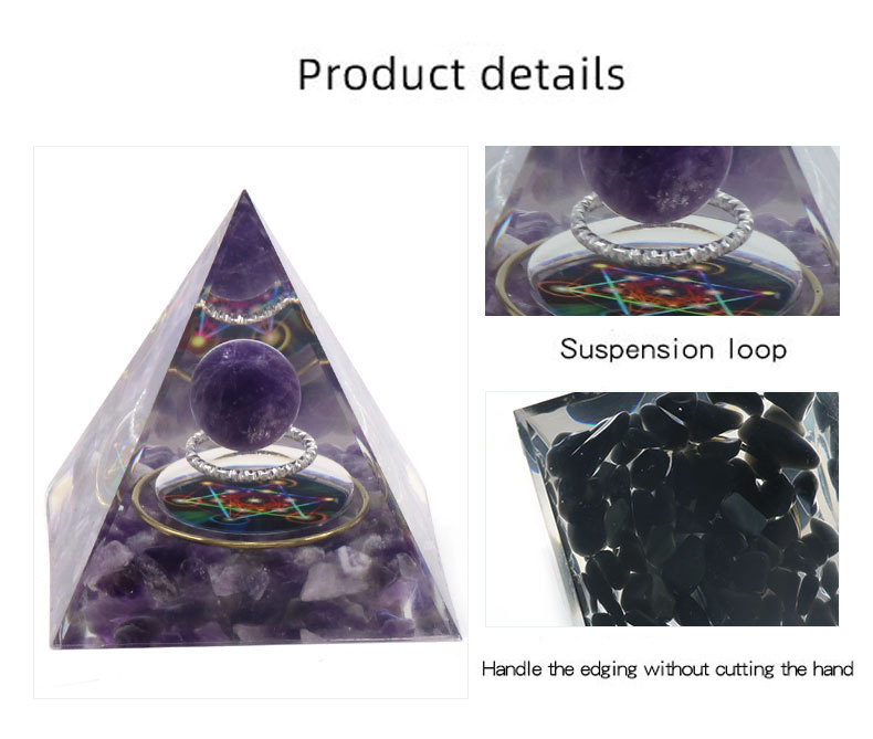Gemstone Sphere Raw Stone Resin Base Gold 60MM Pyramid Ornament for Home Decor
