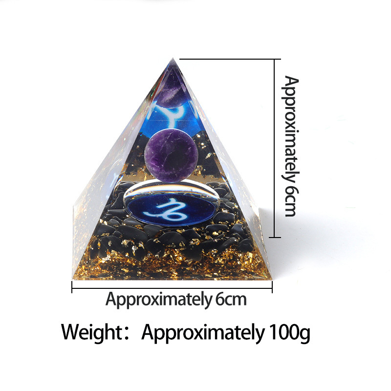 12 Constellation  Amethyst Balls  Chip Stone Base Gold 60MM Pyramid Ornament for Home Decor