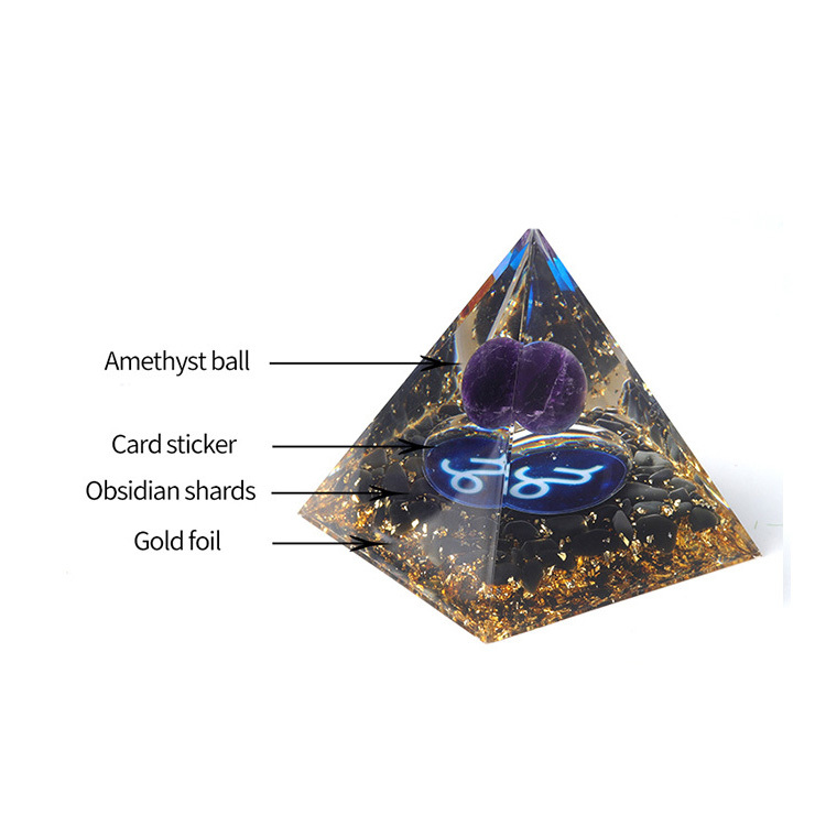 12 Constellation  Amethyst Balls  Chip Stone Base Gold 60MM Pyramid Ornament for Home Decor