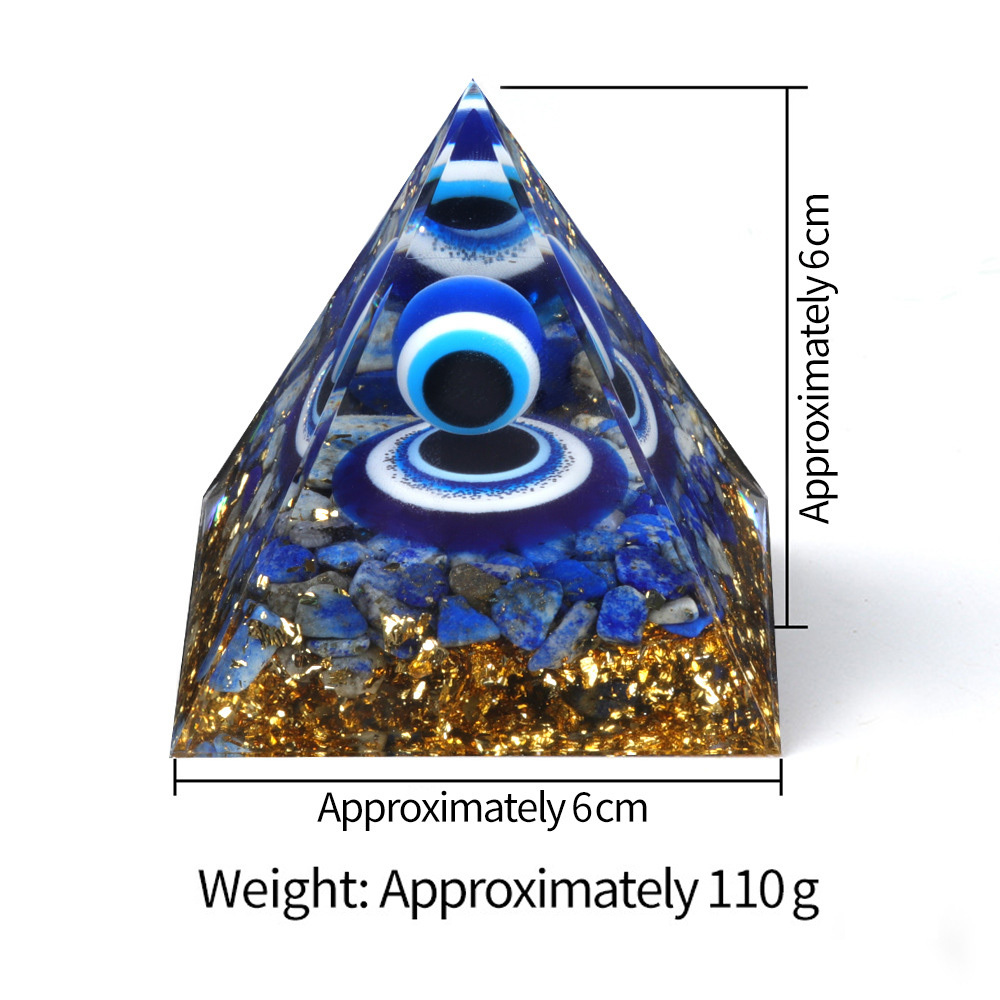 Blue Evil Eye Lapis Lazuli Base Gold 60MM Pyramid Ornament for Home Decor