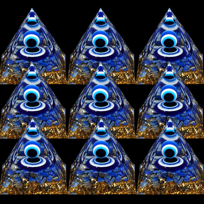 Blue Evil Eye Lapis Lazuli Base Gold 60MM Pyramid Ornament for Home Decor