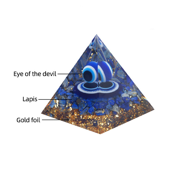 Blue Evil Eye Lapis Lazuli Base Gold 60MM Pyramid Ornament for Home Decor