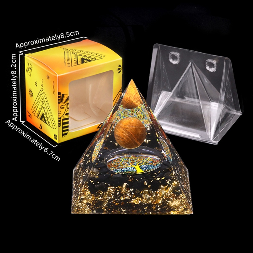 Sphere Raw Black Obsidian Base Gold 60MM Pyramid Ornament for Home Decor